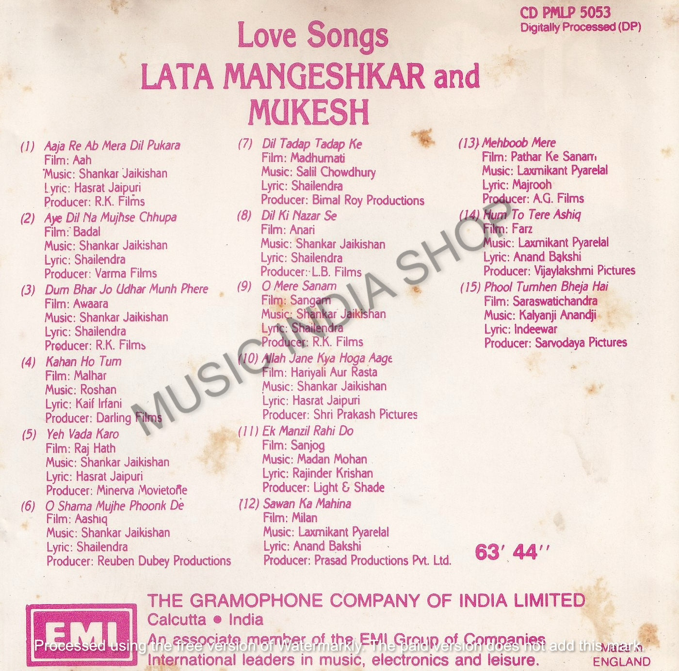 Hindi Audio CD,Lata Mangeshkar,Mukesh,EMI